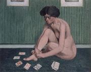 Felix Vallotton, Woman Playing solitaire,green room